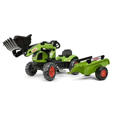 Imagen de FALK Retroexcavadora de Pedales Claas con Remolque A Partir 2 años Fabricada en Francia Excavadora Frontal articulada Volante direccional bocina 2040AM, Multicolor (2040AM)