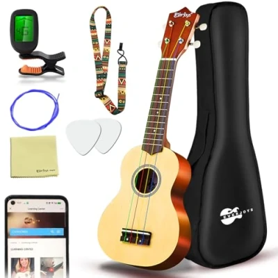 Imagen de Ukelele Soprano, Principiantes Ukulele Kit 21 Pulgadas, Hawaiano Uqueleles con Bolsa, Afinador, Correa, Todo en un solo juego
