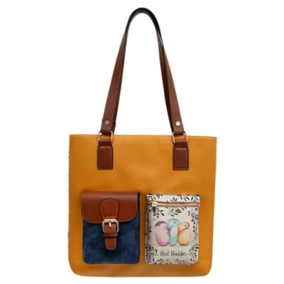 Imagen de DOGO Femme Cuir Vegan Jaune Fait Main et Mode Sac d&#039;épaule Best Buddies Motif