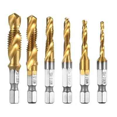 Imagen de Qibaok 6 piezas brocas para rosca HSS macho de roscar grifo Taladro set hexagonales drills vástago Perforación ,1/4 &quot;Vástago Tornillo Manual, Métrico, Tornillos