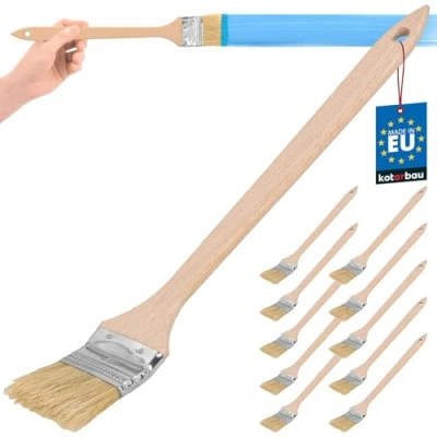 Imagen de KOTARBAU® Juego de 10 brochas Planas para radiador con Mango Madera, 50 mm, Pincel en Forma Curva, acodada, Plano y Alargado Superficies difícil Acceso, Brocha radiadores, 10u