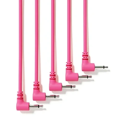 Imagen de ExcelValley 5 Pack Cables de Conexión Mono Modulares Ángulo Recto 3,5mm 1/8&quot; Eurorack Sintetizador [Rosa 200 cm 79&quot;]