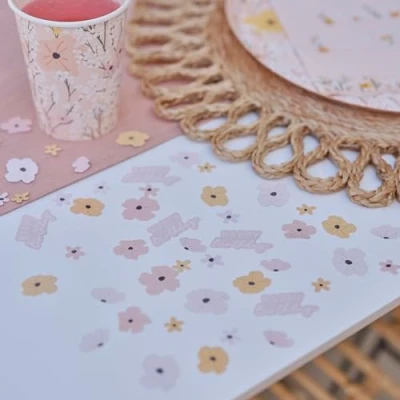 Imagen de Ginger Ray Tarjeta floral de feliz cumpleaños y flores, confeti, decoración mesa, 14 g, pastel