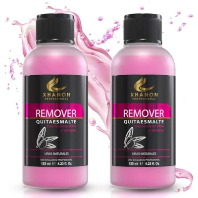 Imagen de Quitaesmalte Especial Pink (2x125ml) Remover de esmalte semipermanente Aroma a Almendras dulces Con Aceite Oliva Xhanon Professional.
