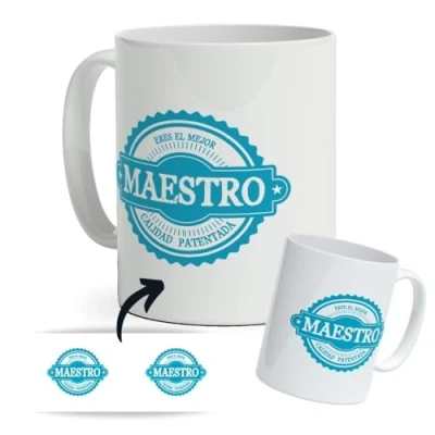 Imagen de DEREGALOOS Taza personalizada con nombre para Profesores. Tazas de Desayuno Regalo Original Profes. Regalos Profes Navidad. fin curso. Mejor Maestro.