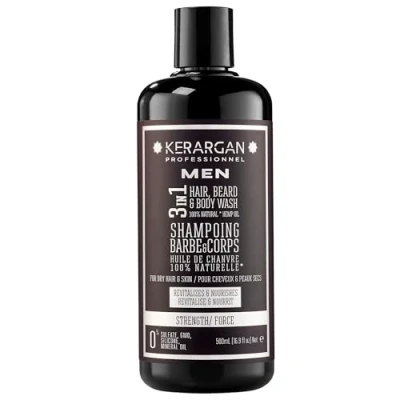 Imagen de Kerargan Champú Fortificante 3en1 con Aceite de Cáñamo Refuerza Cabello, Barba y Cuerpo Revitaliza, Nutre Para Piel Cabello Seco Sin Sulfato, GMO, Silicona, Mineral 500ml