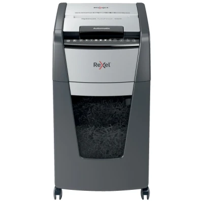 Imagen de Rexel 2020300X Destructora Automática Optimum AutoFeed 300X, Seguridad P4, Corte en Partículas, Capacidad para 300 Hojas A4, Papelera Extraíble de 60 Litros, con Ruedas Giratorias