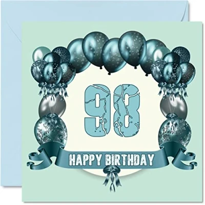 Imagen de Divertidas tarjetas de cumpleaños 98 para hombres, globos cumpleaños, tarjeta feliz bisabuelo, papá, abuela, mamá, niñera, gran abuelo,