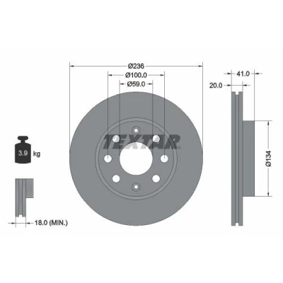 Imagen de TEXTAR PRO 92133403 Disco de freno 236 20 04/08 100 ventilación interna revestido sin perno sujeción rueda, buje rueda