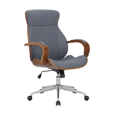 Imagen de CLP Silla De Oficina Melilla Ergonómica En Símil Cuero &amp; Base con Ruedas I Escritorio Regulable Altura, Color:Nuez/Gris