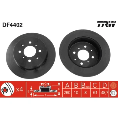 Imagen de TRW DF4402 Disco de freno 260 10 4 100 macizo barnizado HONDA: CIVIC 7 Hatchback, 6 Fastback, MG: MG ZR ZS Berlina