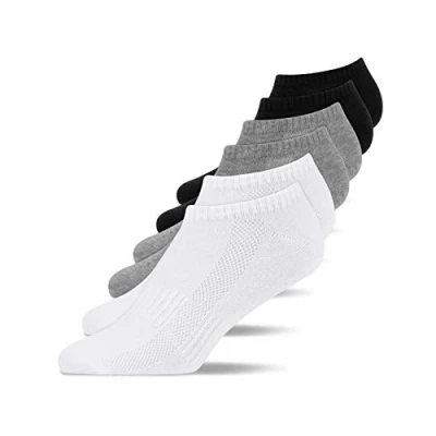 Imagen de Snocks 6 Pares de Calcetines Cortos Tobilleros Hombre y Mujer Algodón Orgánico Transpirable Deporte Antideslizantes Mix (Negro/Gris claro/Blanco) 47 50