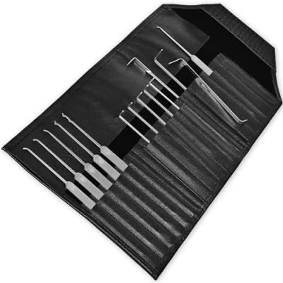 Imagen de MULTIPICK ELITE 14 Set profesional de ganzúas [14 Piezas 0,6 mm] Made in Germany Ganzua Lockpicking Kit cerrajero para abrir puertas Herramienta Accesorios cerraduras Lockpick