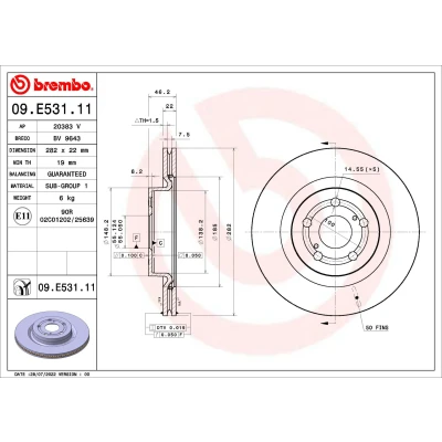 Imagen de BREMBO 09.E531.11 Disco de freno 282 22 5 ventilación interna revestido