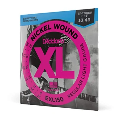 Imagen de D&#039;Addario cuerdas guitarra Electrica de EXL150, con entorchado en níquel para eléctrica 12 cuerdas, regular blandas, 10 46