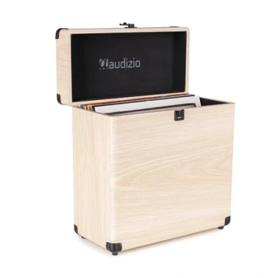 Imagen de Audizio RC32, Funda Robusta para Guardar Discos, Soporte vinilos de diseño, 30 a 35 vinilos, Accesorios Marrón Claro
