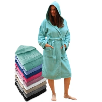 Imagen de LEBENGOOD Albornoz Mujer Capucha 100% Algodón Rizo Americano 400 gr, Bolsillos, Bata Suave, Toalla Ducha (Alb.Capucha Agua XXL)