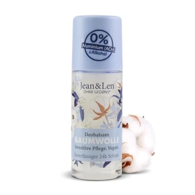 Imagen de Jean&amp;Len Bálsamo desodorante de algodón, proporciona hasta 24 h protección forma natural, cuidado sensible, óptimo para después del afeitado, sin aluminio ni alcohol, vegano, 50 ml