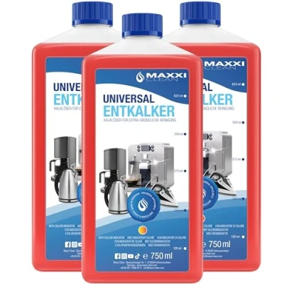 Imagen de Maxxi Clean Descalcificador Universal para todas las Cafeteras, Hervidores de Agua, otros Electrodomésticos y Baño &amp; Cocina Apto Marcas Modelos Removedor Cal (3x 750 ml)