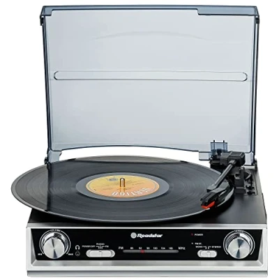 Imagen de Roadstar TTR 8634 Tocadiscos de Vinilo 33/45/78 rpm, Radio FM Analógica, Altavoces Integrados, Salida RCA, Conexión para Auriculares, Negro