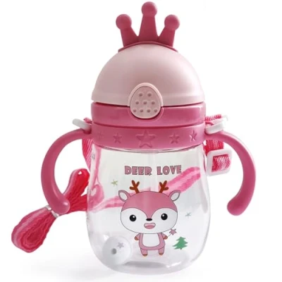 Imagen de Alled Vasos con Boquilla para Niños, Bebés Vaso Pajita Antiderrame Libre de BPA, Infantil Contrapeso Antigoteo Aprendizaje Taza Manejas Acollador 300ml
