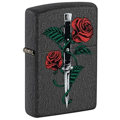 Imagen de Zippo Mechero, Daga de Rosa Agrietada Negra, una Caja