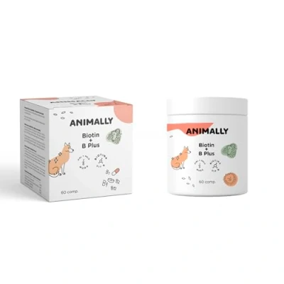 Imagen de Animally Biotin B Plus 60 Comprimidos. Salud de la Piel Perros y Gatos. Mantenimiento una Pelo sanos. Ideal para muda, Blanco