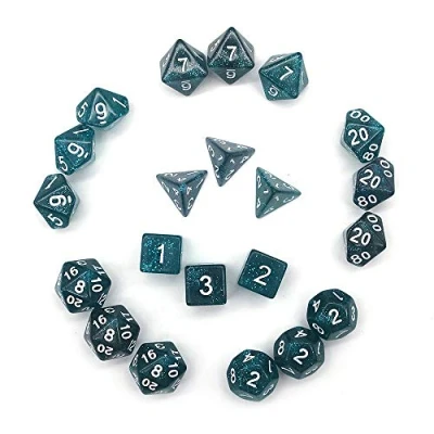 Imagen de Fasizi Glitter Point Juego de dados poliédricos para juegos mesa, 3 x 7 (21 piezas) Die Series D20 D12 D10 D8 D6 D4 DND RPG MTG dobles colores una pieza (azul)