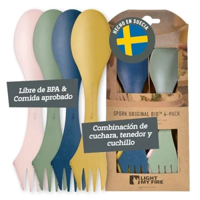 Imagen de Light My Fire Spork Cubiertos de Camping para Llevar 3 en 1 Cubierto Multifunción Reutilizable Viaje y Excursionismo Irrompible, No Tóxico, Sin BPA paquete 4