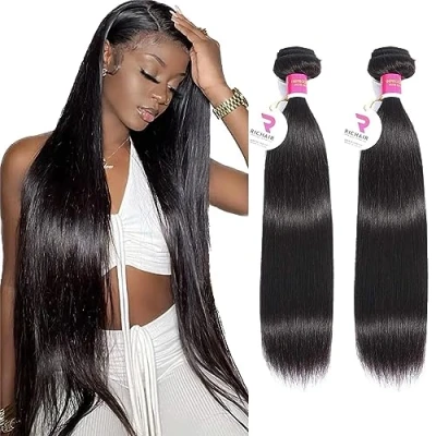 Imagen de RICHAIR Paquetes de Cabello humano liso, 2 paquetes, 22 pulgadas, 50g/paquete (100g en total), brasileño 100% virgen sin procesar tejido recto