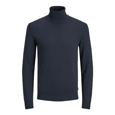 Imagen de JACK &amp; JONES Hombres Jersey Fino de Cuello Alto clásico Suéter Redondo Manga Larga básico JJEEMIL., Color:Azul Oscuro, Talla Sudadera:XL