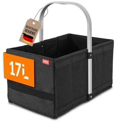 Imagen de achilles cesta de la compra plegable, transporte con asa aluminio, picnic, caja cesta, 40x24x20 cm Negro