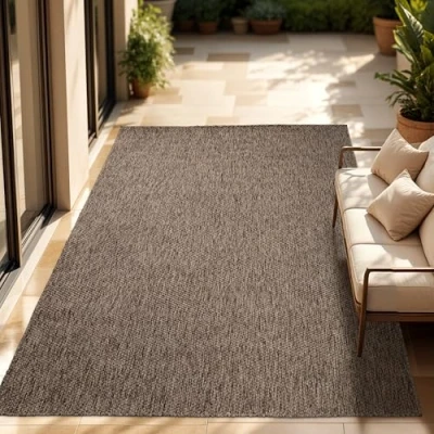 Imagen de Paco Home Alfombra Exterior Interior Balcón Terraza Cocina Monocolor Jaspeado, tamaño:200x280 cm, Color:Taupe