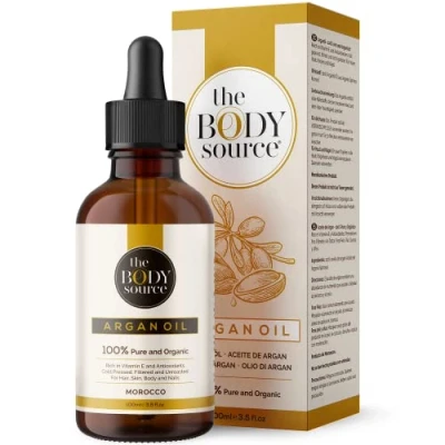 Imagen de The Body Source Aceite de Argan Marruecos 100% Orgánico, Rico en Vitamina E y Antioxidantes, Puro Hidratante para el Cabello, Cuerpo, Cara Uñas (100ml)