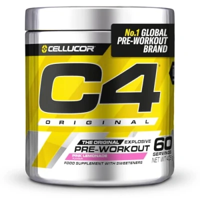 Imagen de C4 Original Suplemento en polvo para preentrenamiento Limonada rosa Bebida energética antes de entrenar 150 mg cafeína + beta alanina monohidrato creatina 60 raciones