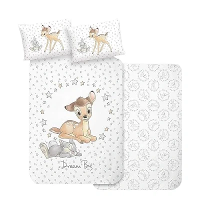 Imagen de MTOnlinehandel Bambi Juego de ropa cama para bebé (franela, 135 x 100 cm, 1 funda almohada 40 60 cm y nórdica cm), diseño ciervo aldaba