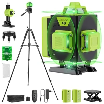 Imagen de 【con Trípode】Verde Nivel Laser Autonivelante 360 Grados, 16 Lineas Profesional para Diseño de Interiores, Control Remoto