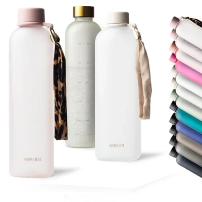 Imagen de MAMEIDO Botella agua 1 litro 1l motivacional sin BPA, antigoteo, tritan para Colegio, Gym, Oficina (Rosé Quartz, 1000ml)
