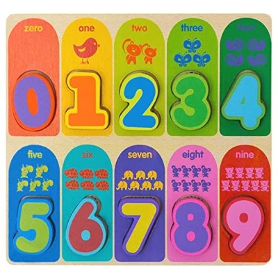Imagen de Jacootoys Puzzles de Madera 10 Números Bloques Gruesos Preescolar Juguetes Educativo Tempranos para 1 2 3+ Años Niño Niña