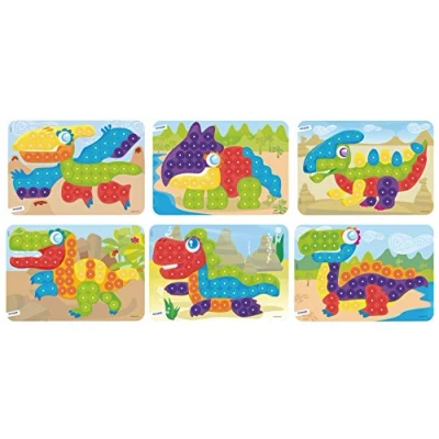 Imagen de Miniland Pegs 20 mm: Packs de 6 Modelos (Dinos) Bright Colors Láminas Hacer mosaicos, Multicolor, Medium (31864)