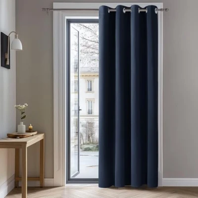 Imagen de Deconovo Cortinas Dormitorio Salon Opacas Moderna con Ojales, Termicas Aislantes Frio y Calor 132x242 cm(Ancho x Alto) Azul Marino, 1 Pieza