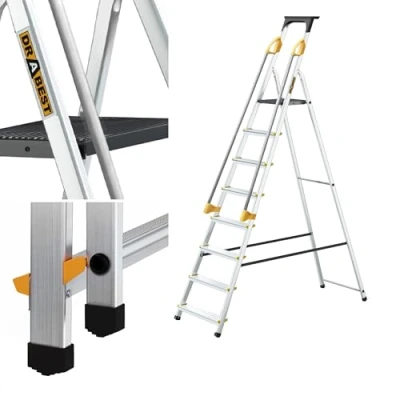 Imagen de DRABEST Escalera serie PRO de tijera plegable con pasamanos seguridad aluminio 8 peldaños cargable hasta 150 kg