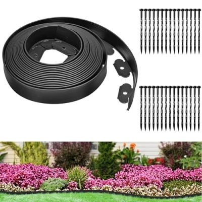 Imagen de Borde Jardín, Cenefa de Césped 10m*5cm con 30 Clavos Fijación, Jardín Exterior Rollo Plástico para Arriate (10m*5cm)