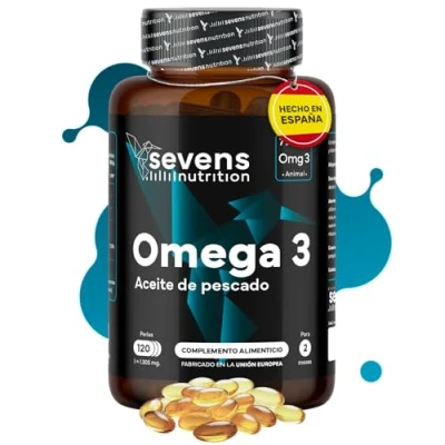 Imagen de Omega 3 2000mg Omegatex® Cápsulas Blandas de Gel Alta Concentración con 720mg DHA + 480mg EPA Suplemento Aceite Pescado para Colesterol, Salud Cardiovascular y Cerebral Sevens