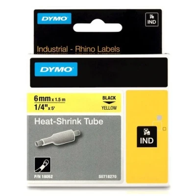 Imagen de DYMO 6mm RhinoPRO Heat shrink tubes Cintas para impresoras de etiquetas (D1, Negro, Amarillo, 6 mm, 1,5 m, Caja, 3,2 cm)