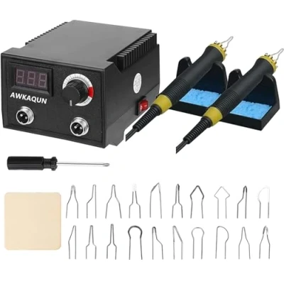 Imagen de 100W Máquina de pirografía, 0 C a 750 Temperatura Regulable con 20 puntas alambre pirograbado,Máquina Pirografía para madera, calabaza, cuero, grabado, soldadura, etc.