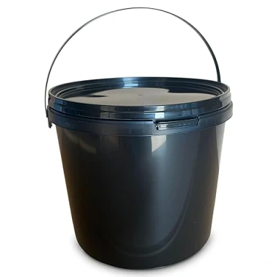 Imagen de MARMOS PLAST 20 cubos de 10 litros plástico negro con tapa, aptos para alimentos, apilables, leche, miel, harina, agua