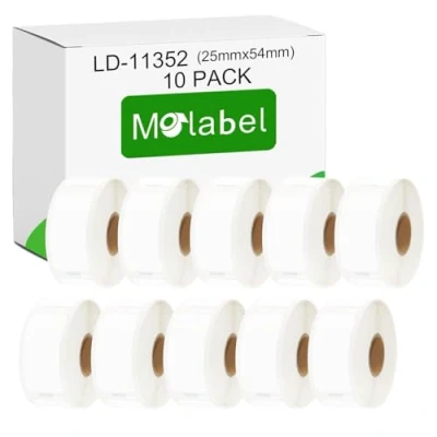 Imagen de Molabel 11352 10 paquetes de 25 x 54 mm compatibles con Dymo S0722520 LabelWriter 310, 320, 330 Series, 400, 400 Turbo, 450 Series