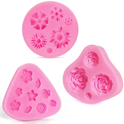 Imagen de mciskin Moldes de fondant pastel flores,mini Silicona Flores,Molde flores rosas,Moldes flores,Decoración chocolate fondant(3 piezas)