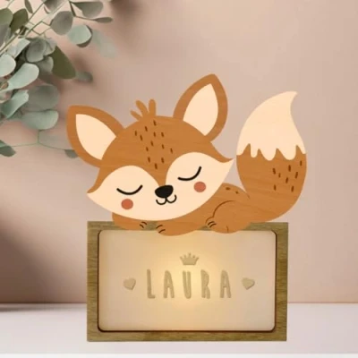 Imagen de WONDEE Vintiun Regalos Personalizados Originales para Bebés, Lámpara Personalizada Bebé Quitamiedos de Zorro Bebés Recién Nacidos Niña y Niño (Incluye cable USB C)